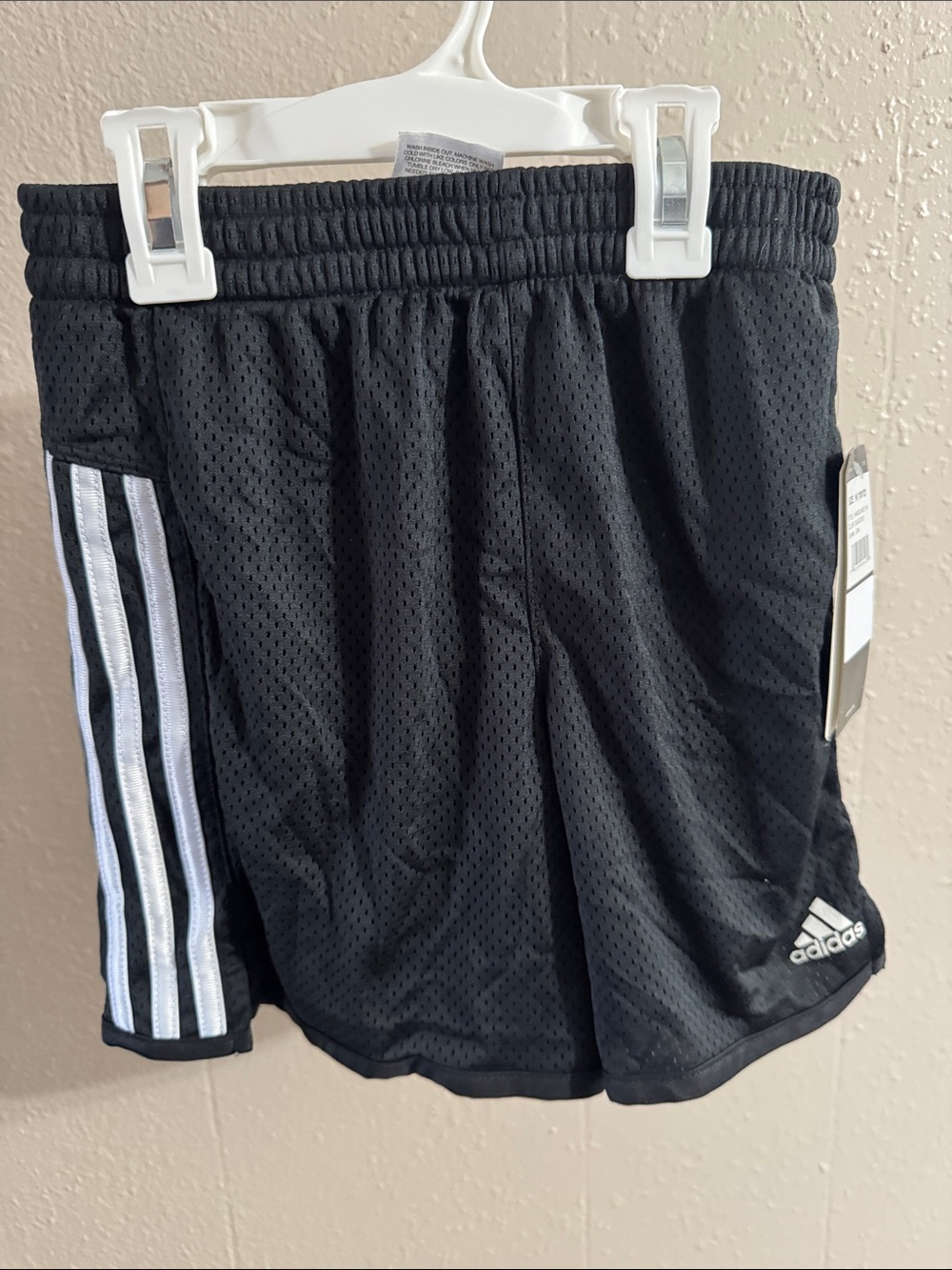 adidas Black Mesh Kids Shorts with White Side Stripes